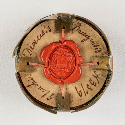 Reliquary - Relic Ex Ossibus Sancti Dominici, Fund. Ord. Prad.  With Original Document en Brass / Glass / Wax Seal, Belgium  19 th century