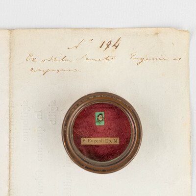 Reliquary - Relic Ex Ossibus Sancti Eugenii. With Orginal Document en Brass / Glass / Wax Seal, Belgium  19 th century ( Anno 1858 )