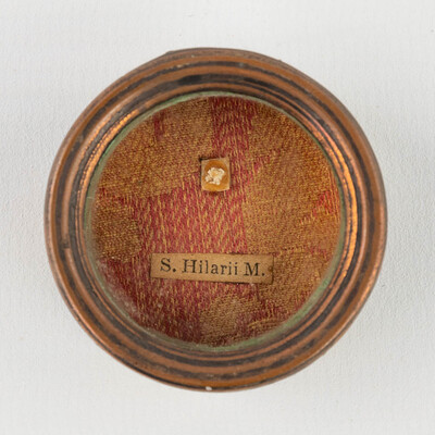 Reliquary - Relic  Ex Ossibus Sancti Hilarii Martyr With Original Document en Brass / Glass / Wax Seal, Belgium  19 th century