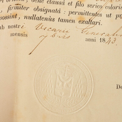 Reliquary - Relic Ex Ossibus Sancti Hyacinthi Martyris. With Original Document en Brass / Glass / Wax Seal, Belgium  19 th century ( Anno 1843 )