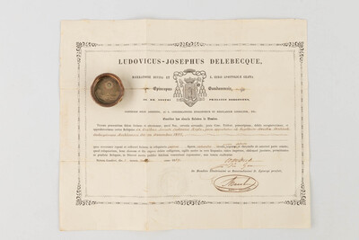 Reliquary - Relic Ex Ossibus Sancti Ludovici Regi With Original Document en Brass / Glass / Wax Seal, Belgium  19 th century