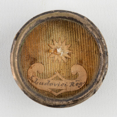 Reliquary - Relic Ex Ossibus Sancti Ludovici Regis. With Original Document en Brass / Glass / Wax Seal, Belgium  19 th century ( Anno 1859 )