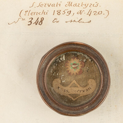 Reliquary - Relic Ex Ossibus Sancti Servatius M. With Original Docment en Brass / Glass / Wax Seal, Belgium  19 th century