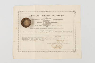 Reliquary - Relic Ex Ossibus Sancti Simplicii Martyris With Original Document en Brass / Glass / Wax Seal, Belgium  19 th century