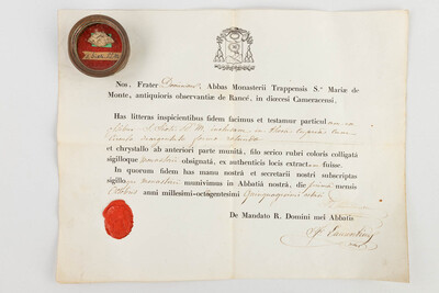 Reliquary - Relic Ex Ossibus Sancti Sixti S.S. M. With Original Document en Brass / Glass / Wax Seal, Belgium  19 th century ( Anno 1858 )