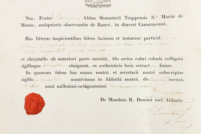 Reliquary - Relic Ex Ossibus Sancti Sylvestri P. P. C. With Original Document en Brass / Glass / Wax Seal, Belgium  19 th century ( Anno 1858 )