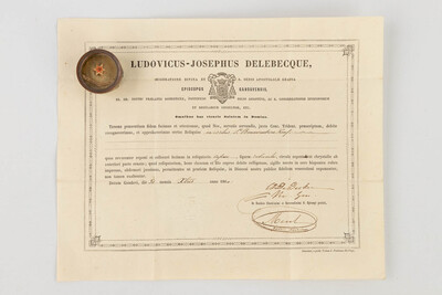 Reliquary - Relic Ex Ossibus Sancto Bonaventura Confessoris With Original Document en Brass / Glass / Wax Seal, Belgium  19 th century
