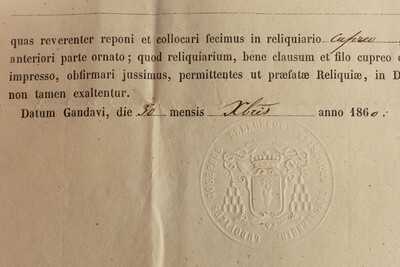 Reliquary - Relic Ex Ossibus Sancto Bonaventura Confessoris With Original Document en Brass / Glass / Wax Seal, Belgium  19 th century