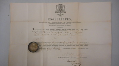 Reliquary - Relic Ex Ossibus St. Agnes With Original Document en Brass / Glass / Wax Seal, Belgium 19 th century