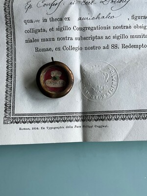 Reliquary - Relic Ex Ossibus St. Alphonsus De Liguori With Original Document  en Brass / Glass / Wax Seal, Italy  19 th century