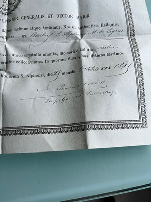 Reliquary - Relic Ex Ossibus St. Alphonsus De Liguori With Original Document  en Brass / Glass / Wax Seal, Italy  19 th century