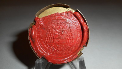 Reliquary - Relic Ex Ossibus St. Alphonsus With Original Document en Brass / Glass / Wax Seal, Belgium 19 th century