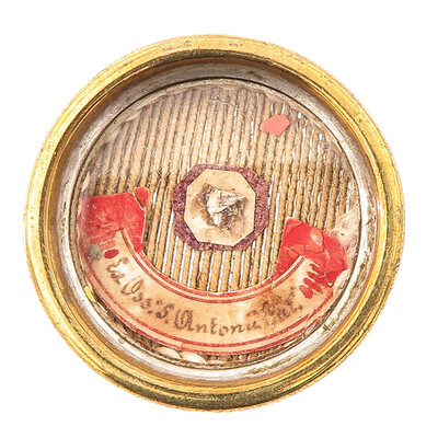 Reliquary - Relic Ex Ossibus St. Anthony Of Padua With Original Docment en Brass / Glass / Wax Seal, 19 th century