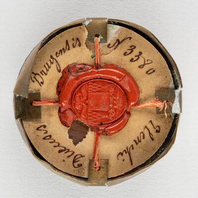 Reliquary - Relic Ex Ossibus St. Bavo With Original Document en Brass / Glass / Wax Seal, Belgium  19 th century