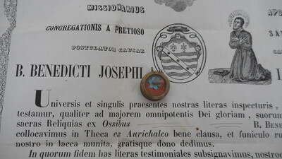Reliquary - Relic Ex Ossibus St. Benedict Labre With Original Document 19th century