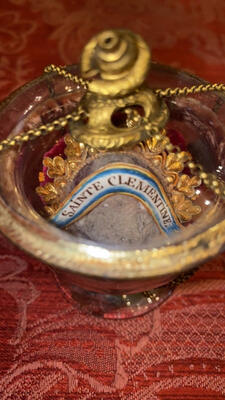 Reliquary - Relic Ex Ossibus St. Clementine. en Glass / Originally Sealed, 19 th century