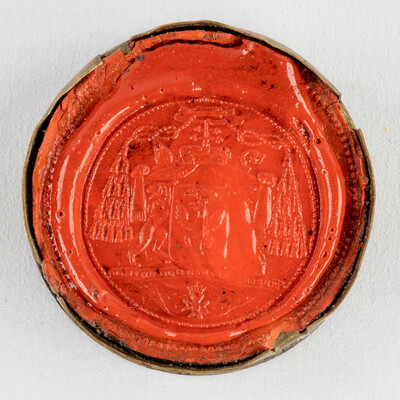 Reliquary - Relic Ex Ossibus St. Cornelius With Original Document en Brass / Glass / Wax Seal, Belgium  19 th century