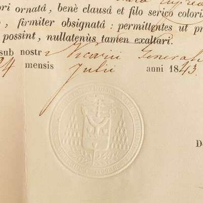 Reliquary - Relic Ex Ossibus St. Dominicus With Orignal Document en Brass / Glass / Wax Seal, Belgium  19 th century