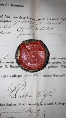 Reliquary - Relic Ex Ossibus St. Donatus With Original Document en Brass / Glass / Wax Seal, Mechelen - Belgium 19 th century ( Anno 1846 )