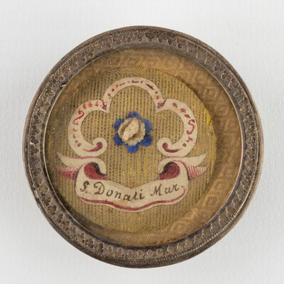 Reliquary - Relic Ex Ossibus St. Donatus Witth Original Document en Brass / Glass / Wax Seal, Belgium  19 th century v