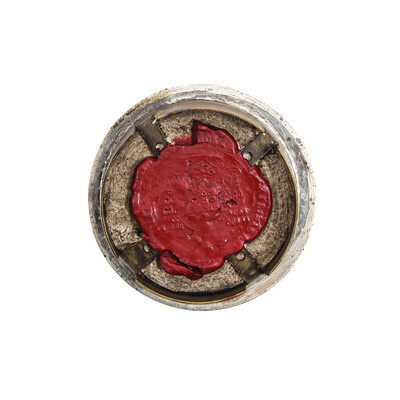 Reliquary - Relic Ex Ossibus St. Hubertus With Original Document en Brass / Glass / Wax Seal, 19 th century