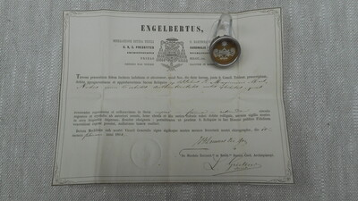 Reliquary - Relic Ex Ossibus St. Maximinus M. With Original Document en Brass / Glass / Wax Seal, Belgium  19 th century