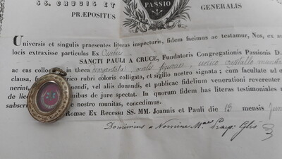 Reliquary - Relic Ex Ossibus St. Paul With Original Document 19th century