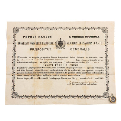 Reliquary - Relic Ex Ossibus St. Pauli With Original Document en Brass / Glass / Wax Seal, Belgium  19 th century