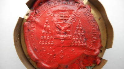 Reliquary - Relic Ex Ossibus  St. Peter Apostle With Original Document en Brass / Glass / Wax Seal, Belgium  19 th century