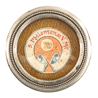 Reliquary - Relic Ex Ossibus St. Philomena With Original Document. en Brass / Glass / Wax Seal, Belgium  19 th century