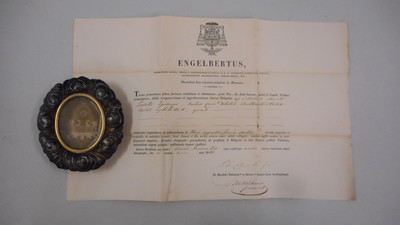 Reliquary - Relic Ex Ossibus St. Servatius Episcopi With Original Document en Silver / Brass / Glass Wax Seal, Belgium 19 th century