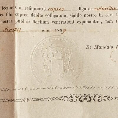 Reliquary - Relic Ex Subucala Sancti Ignatii Loyolae Confessoris en Brass / Glass / Wax Seal, Belgium  19 th century