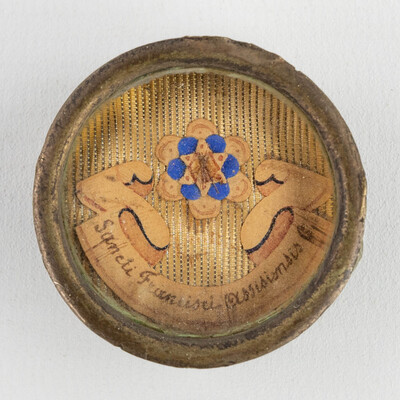 Reliquary - Relic Ex Tunica Sancti Francisci Assisiensus With Original Docment en Brass / Glass / Wax Seal, Belgium  19 th century