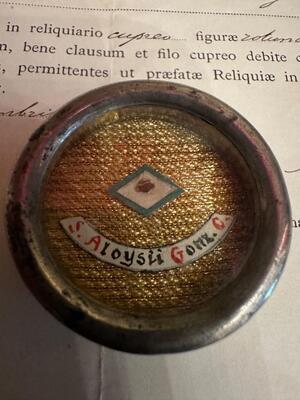 1  Reliquary - Relic Ex Veste St. Aloysius Of Gonzaga With Document