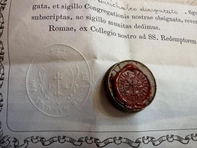 Reliquary - Relic Ex Veste St. Alphonsus With Original Document en Brass / Glass / Wax Seal, Italy  19 th century ( Anno 1888 )