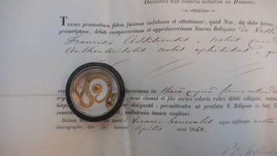 Reliquary - Relic Ex Veste St. Franciscus  With Original Document. Belgium  19 th century