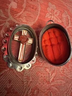 1  Reliquary - Relic Of The True Cross. Brass Cross Inside With Relic Of Ex Ligno S. Crucis Originally Sealed