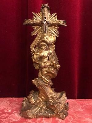 Reliquary Relic Of The True Cross With Certificate en Bronze Gilt, France 19 th century ( 1846 )