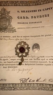 Reliquary - Relic Of The True Cross With Document en Silver, Roma - Italy 19th century ( anno 1845 )
