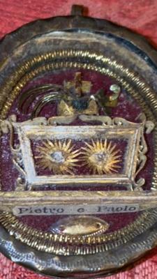 Reliquary - Relic Of The True Cross With St. Peter & St. Paul en Brass / Glass / Wax Seal, Italy  18 th century ( Anno 1725 )