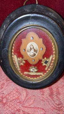 Reliquary - Relic. Relics :  M.M. Alacoque. St. Chantal. St. Franc. Sales en Wood / Glass, Belgium 19th century