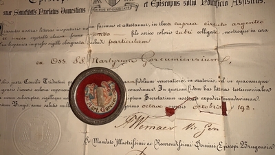 Reliquary - Relic Ss. Martyrs Of Gorcum With Document Bruges Belgium 19th century