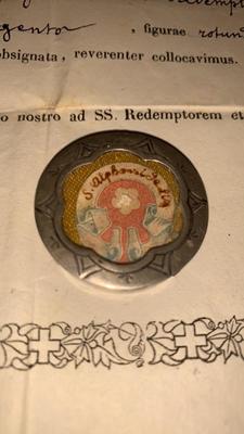 Reliquary - Relic St. Alphonsus De Liquori With Original Document en Silver / Glass / Originally Sealed, Rome Italy  19th century ( anno 1870 )