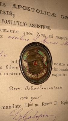 Reliquary - Relic St. Anne  M. B.M.V. With Original Document en Brass / Glass / Originally Sealed, Belgium 20th century (Anno 1902 )