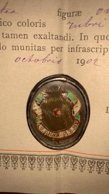 Reliquary - Relic St. Anne  M. B.M.V. With Original Document en Brass / Glass / Originally Sealed, Belgium 20th century (Anno 1902 )