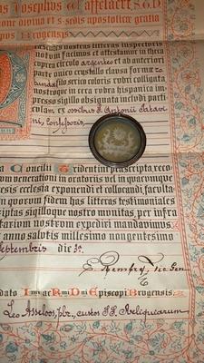 Reliquary - Relic St. Antonius Of Padua Ex Ossibus With Document Bruges Belgium 20th century ( 1901 )