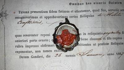 Reliquary - Relic St. Franciscus Ass. Ex Habitu With Original Document en Silver, Belgium 19th century ( anno 1867 )