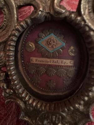 Reliquary - Relic St. Franciscus Of Sales Ep. en Bronze / Glass / Originally Sealed, France 19 th century