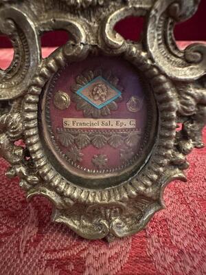 Reliquary - Relic St. Franciscus Of Sales Ep. en Bronze / Glass / Originally Sealed, France 19 th century