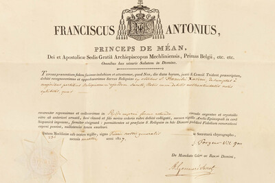 Reliquary - Relic St. Franciscus Xaverius With Original Document. en Brass / Glass / Wax Seal, Belgium  19 th century